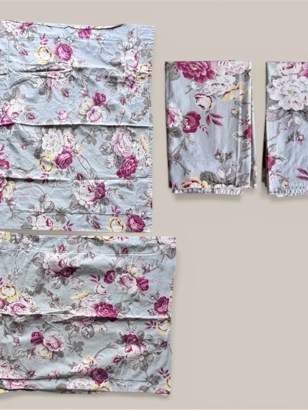 Pottery Barn Floral Pillowcase Sham Set   (4)  Roses Cotton Cottage Vintage